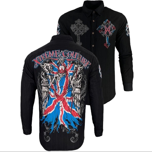 Xtreme Couture by Affliction Men's Button Down Woven Shirt Fortress Black - Picture 9 of 12